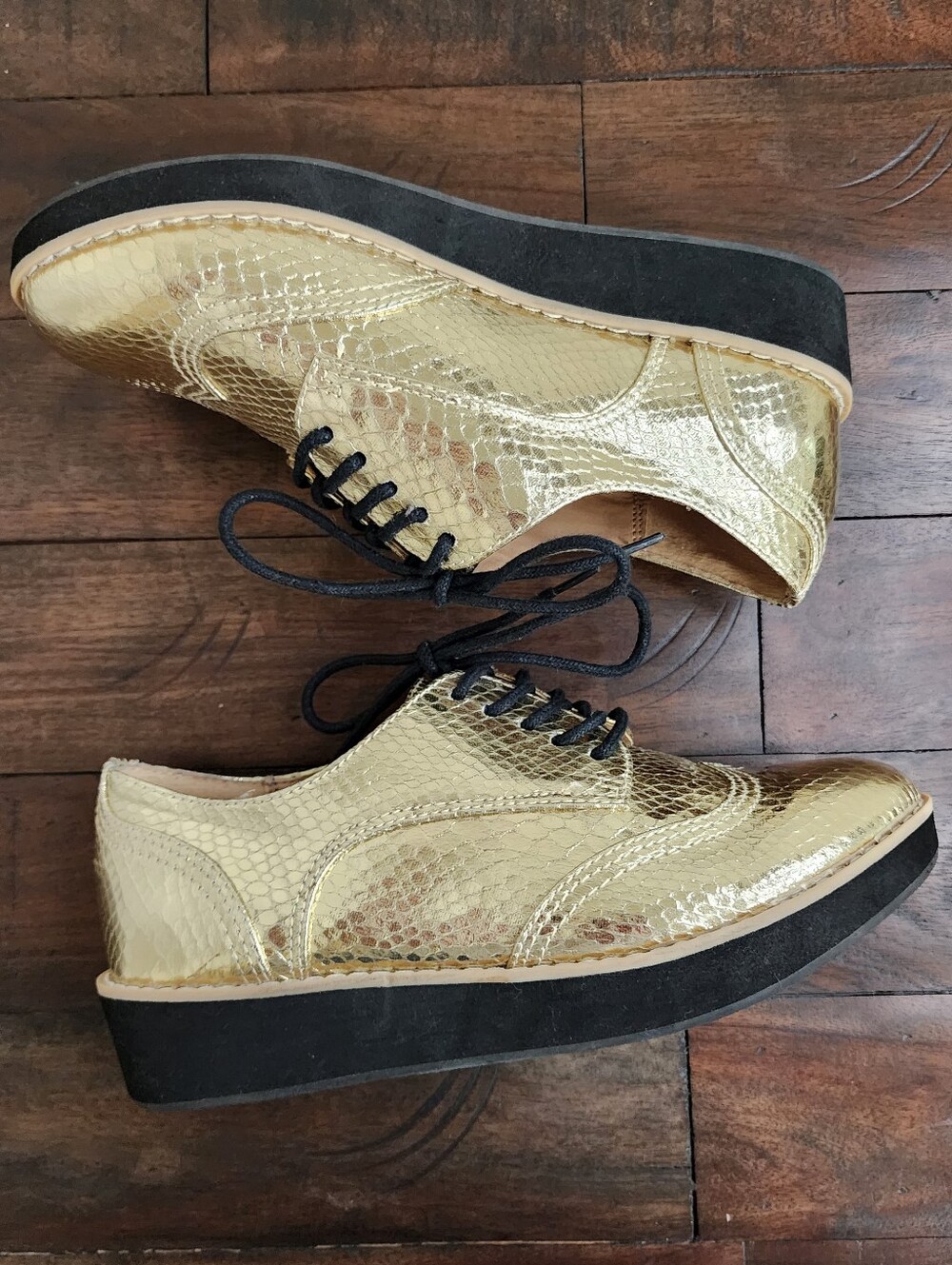 Brash Gold Snake Embossed Platform Lace-Up Women's Brogues Sz 6 Statement Rave